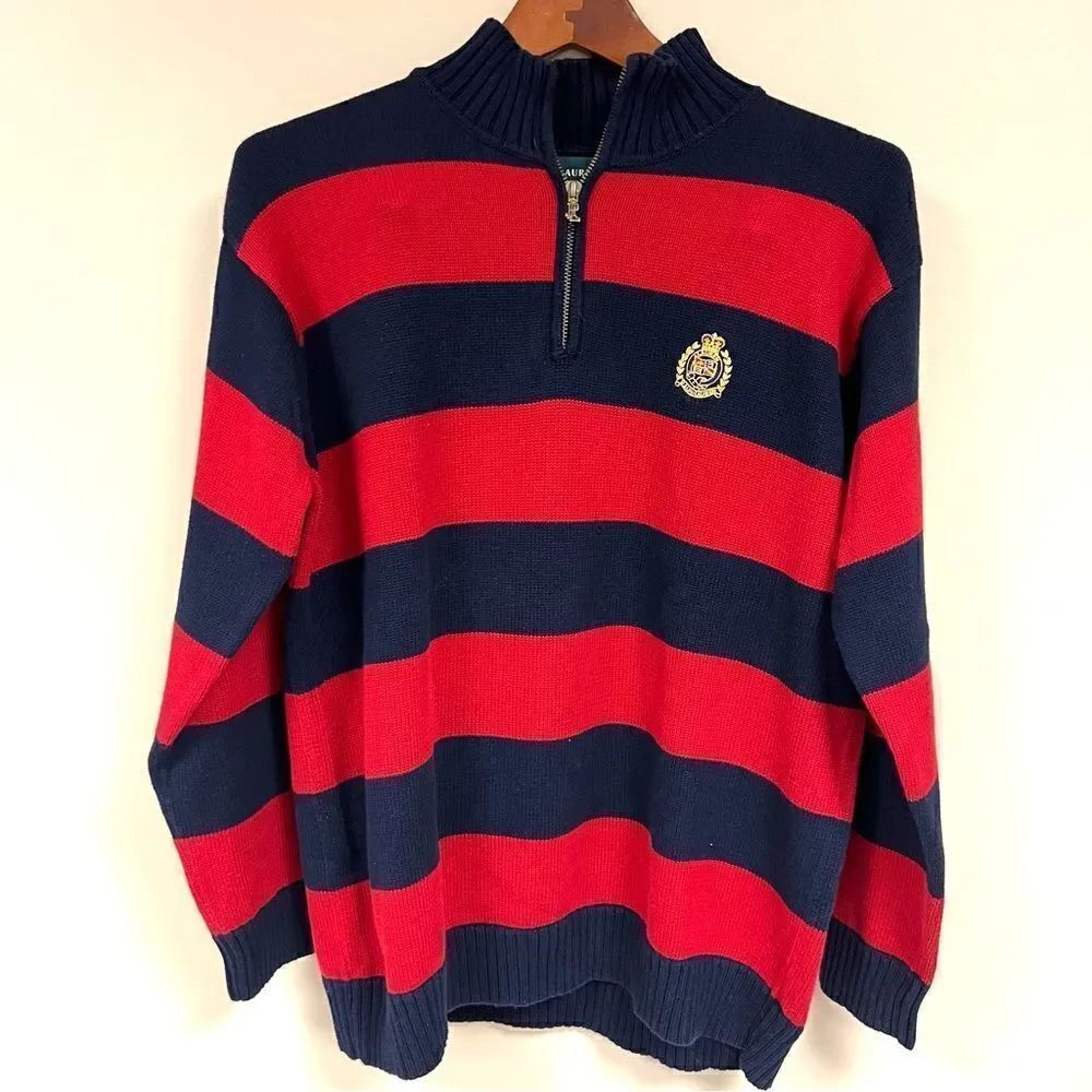 - Ralph Lauren blue and red striped rugby sweater Sz M
